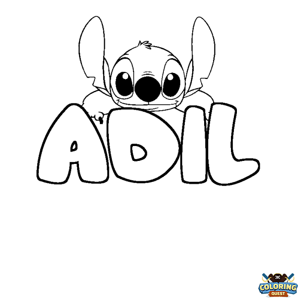 Coloring page first name ADIL - Stitch background