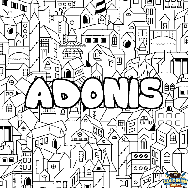 Coloring page first name ADONIS - City background