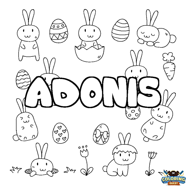 Coloring page first name ADONIS - Easter background