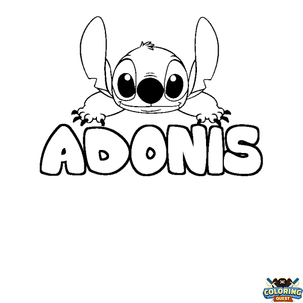 Coloring page first name ADONIS - Stitch background