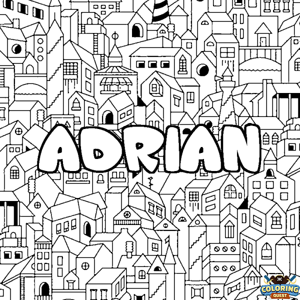 Coloring page first name ADRIAN - City background
