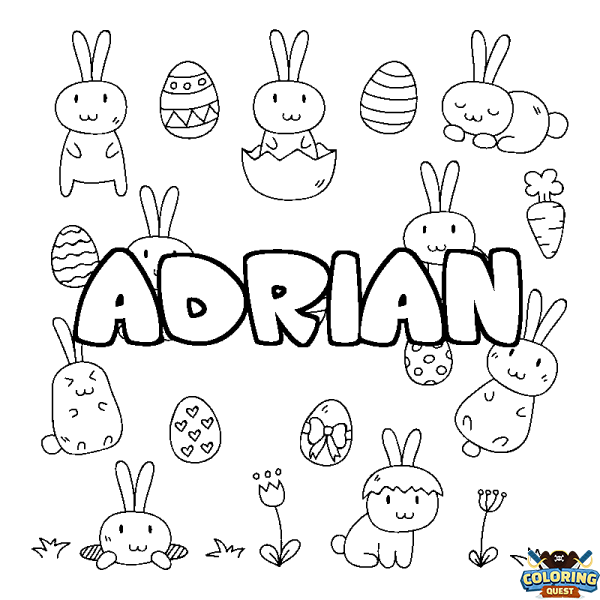 Coloring page first name ADRIAN - Easter background