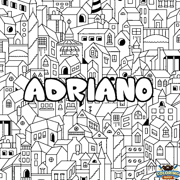 Coloring page first name ADRIANO - City background