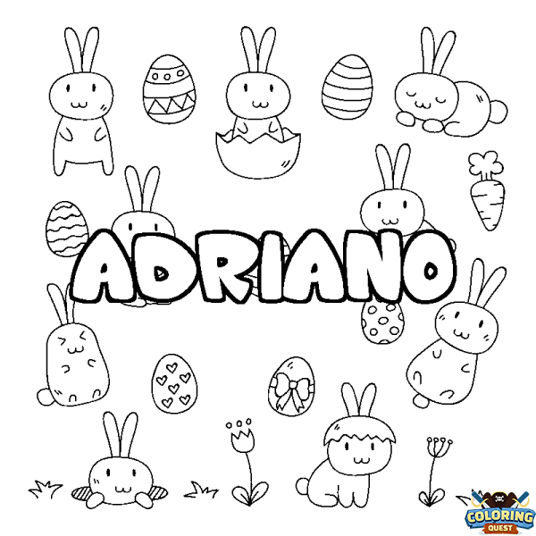 Coloring page first name ADRIANO - Easter background