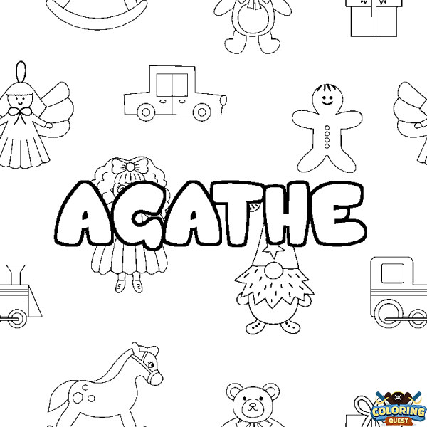 Coloring page first name AGATHE - Toys background