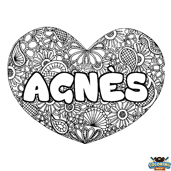 Coloring page first name AGN&Egrave;S - Heart mandala background