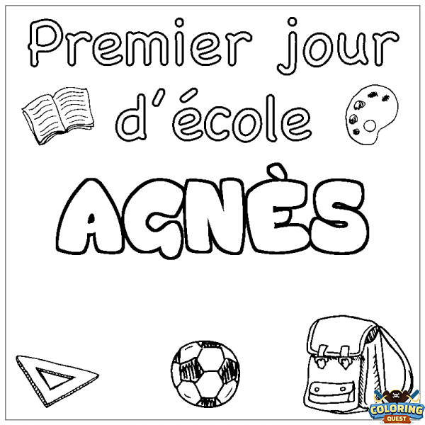 Coloring page first name AGN&Egrave;S - School First day background