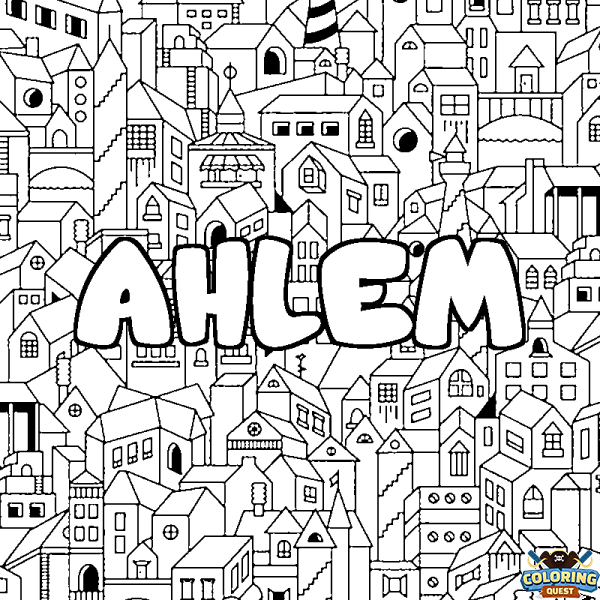 Coloring page first name AHLEM - City background