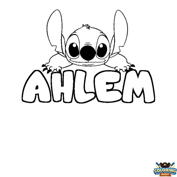 Coloring page first name AHLEM - Stitch background