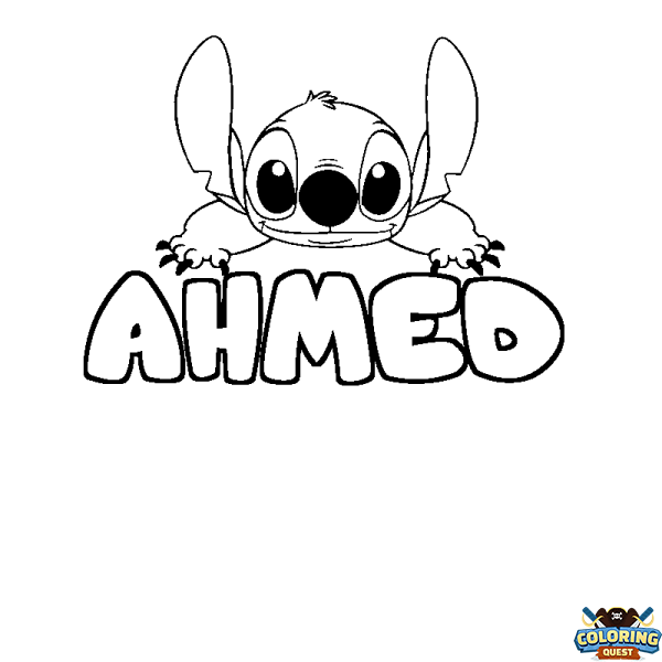 Coloring page first name AHMED - Stitch background