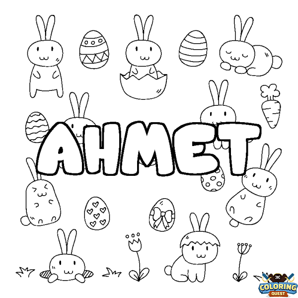 Coloring page first name AHMET - Easter background