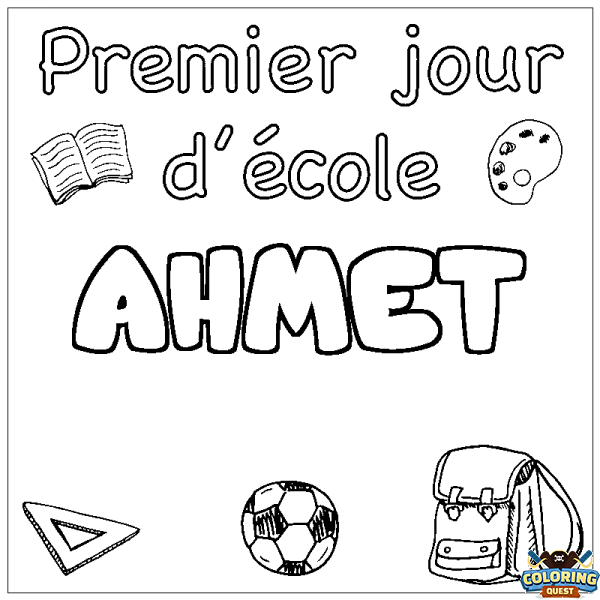 Coloring page first name AHMET - School First day background