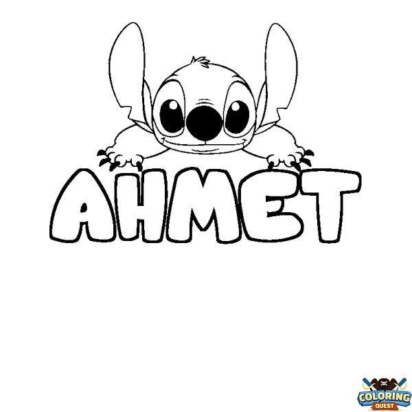 Coloring page first name AHMET - Stitch background