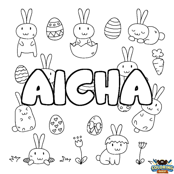 Coloring page first name AICHA - Easter background