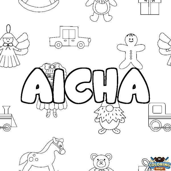 Coloring page first name AICHA - Toys background