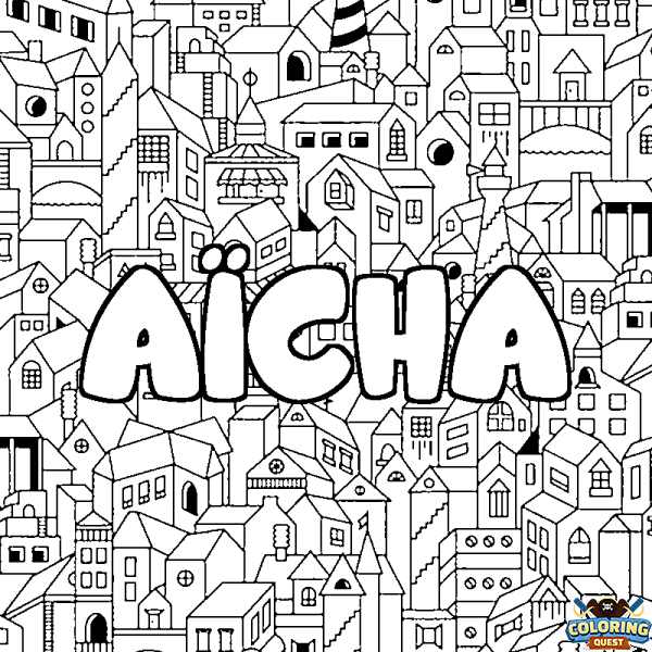 Coloring page first name A&Iuml;CHA - City background