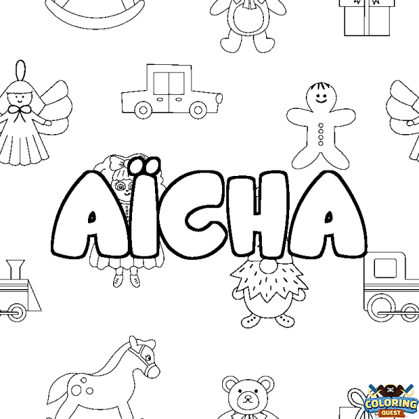 Coloring page first name A&Iuml;CHA - Toys background
