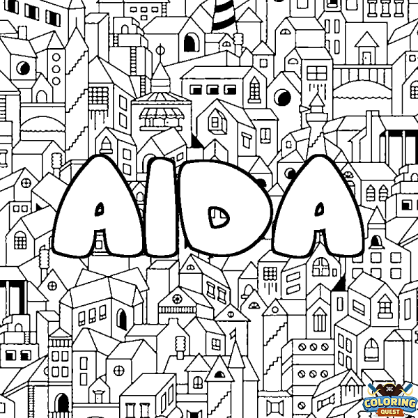 Coloring page first name AIDA - City background