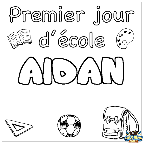 Coloring page first name AIDAN - School First day background