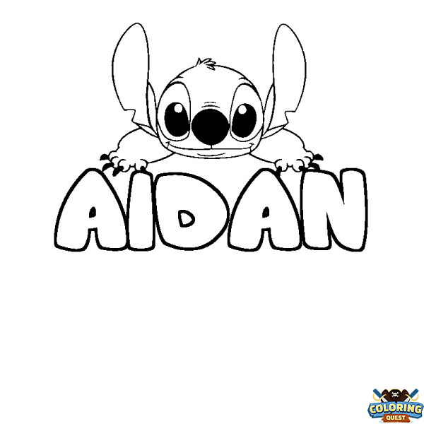 Coloring page first name AIDAN - Stitch background
