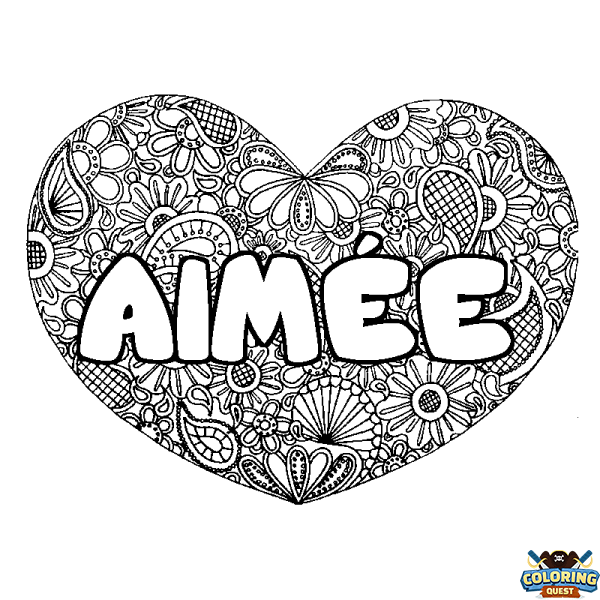 Coloring page first name AIM&Eacute;E - Heart mandala background