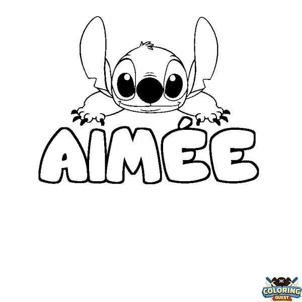 Coloring page first name AIM&Eacute;E - Stitch background