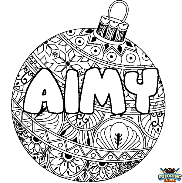Coloring page first name AIMY - Christmas tree bulb background