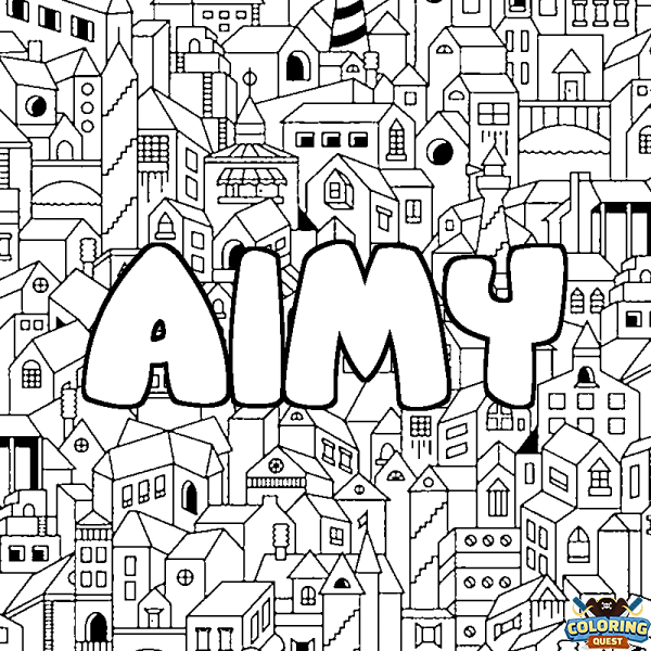 Coloring page first name AIMY - City background