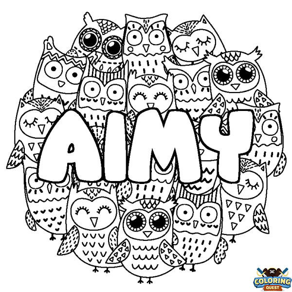 Coloring page first name AIMY - Owls background