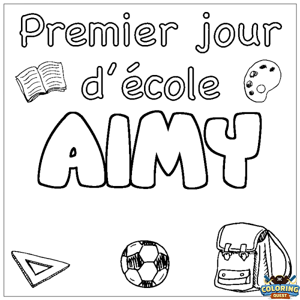 Coloring page first name AIMY - School First day background