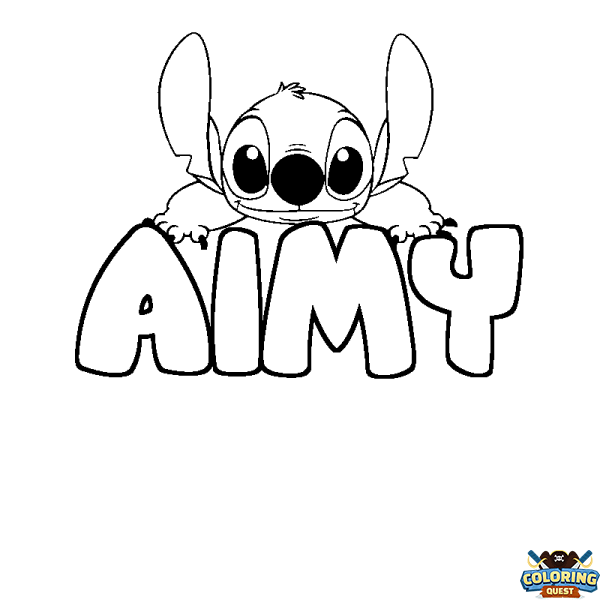 Coloring page first name AIMY - Stitch background