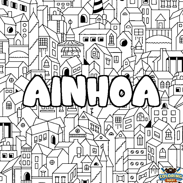 Coloring page first name AINHOA - City background
