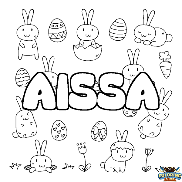 Coloring page first name AISSA - Easter background