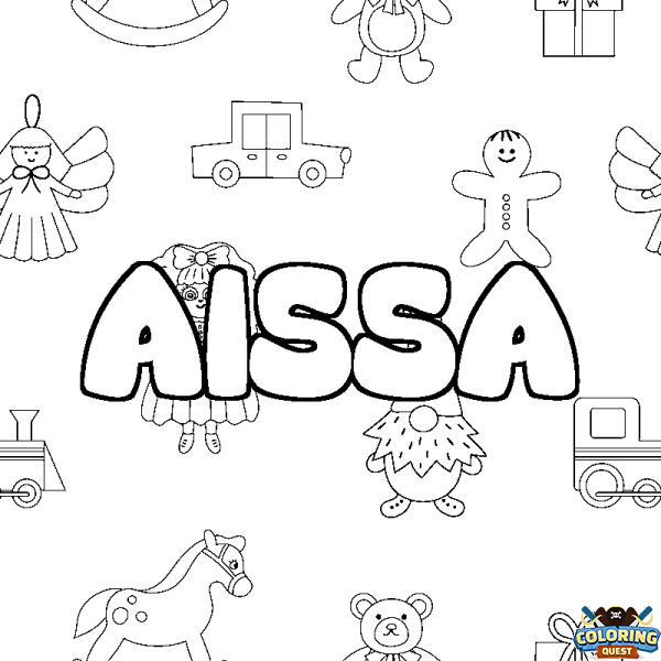 Coloring page first name AISSA - Toys background