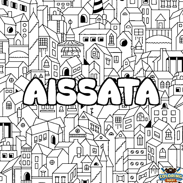 Coloring page first name AISSATA - City background
