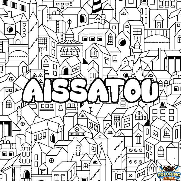 Coloring page first name AISSATOU - City background