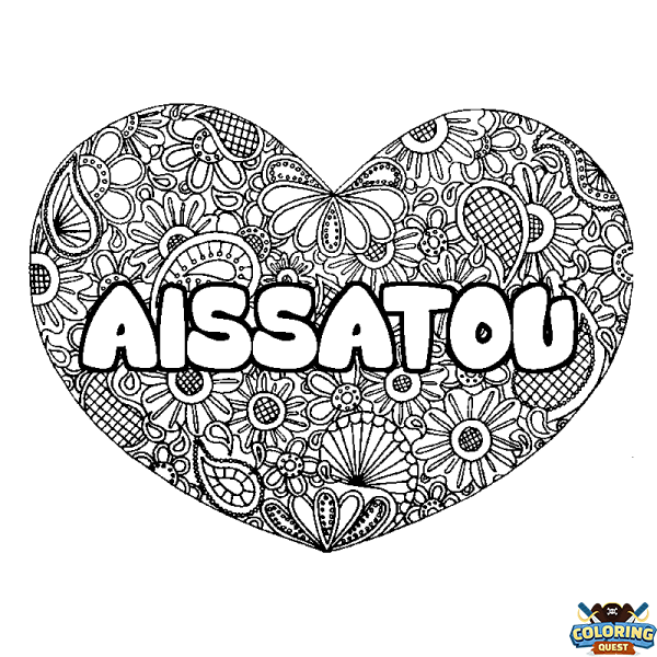 Coloring page first name AISSATOU - Heart mandala background