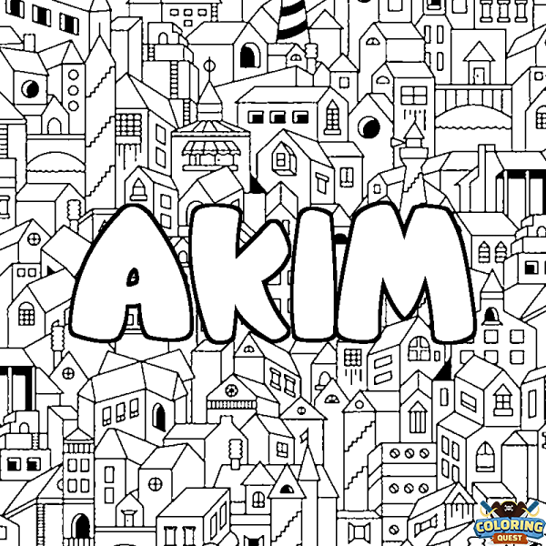 Coloring page first name AKIM - City background