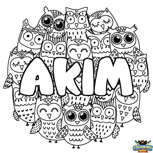 Coloring page first name AKIM - Owls background