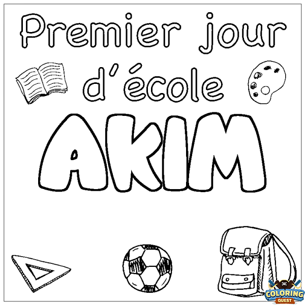Coloring page first name AKIM - School First day background