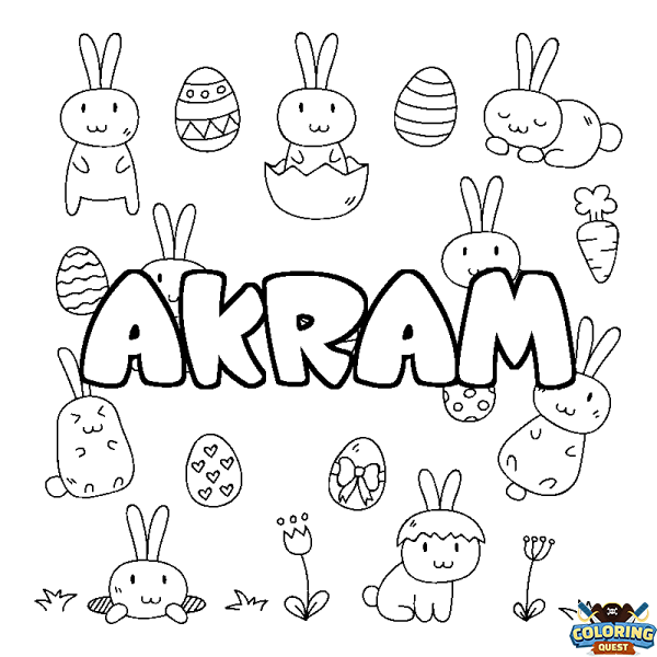 Coloring page first name AKRAM - Easter background
