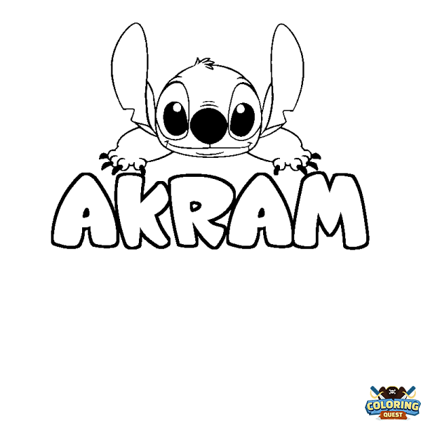 Coloring page first name AKRAM - Stitch background