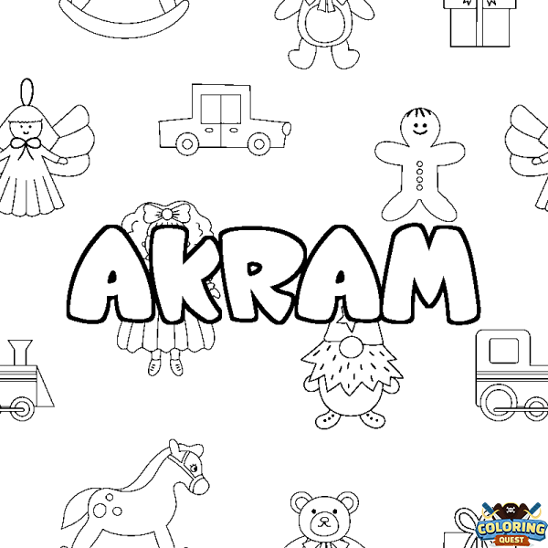 Coloring page first name AKRAM - Toys background