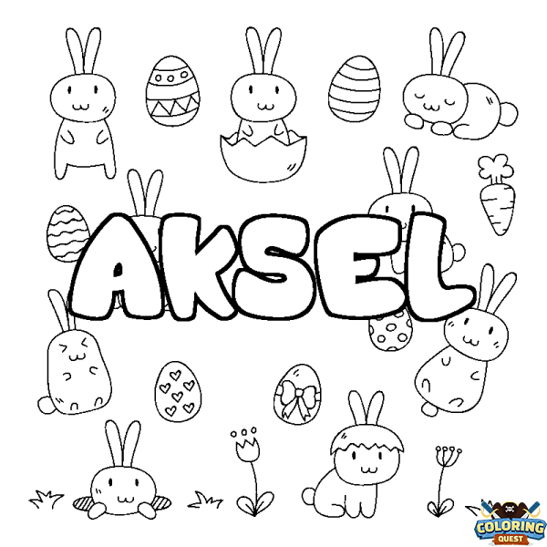 Coloring page first name AKSEL - Easter background