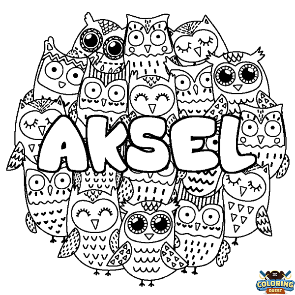 Coloring page first name AKSEL - Owls background