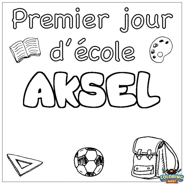 Coloring page first name AKSEL - School First day background