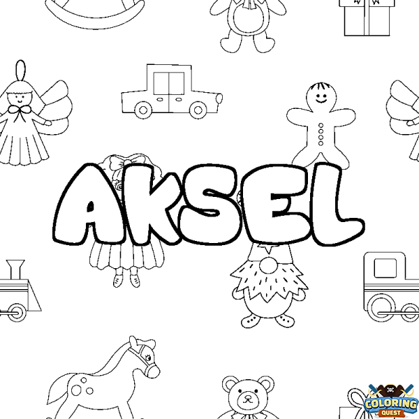 Coloring page first name AKSEL - Toys background