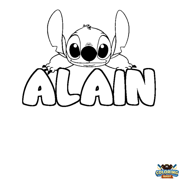 Coloring page first name ALAIN - Stitch background