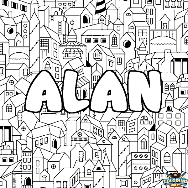 Coloring page first name ALAN - City background