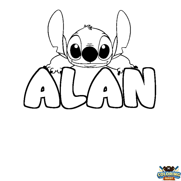 Coloring page first name ALAN - Stitch background